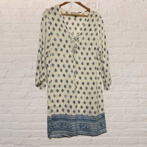 J. Valdi blue & white boho paisley print long sleeve dress Size L